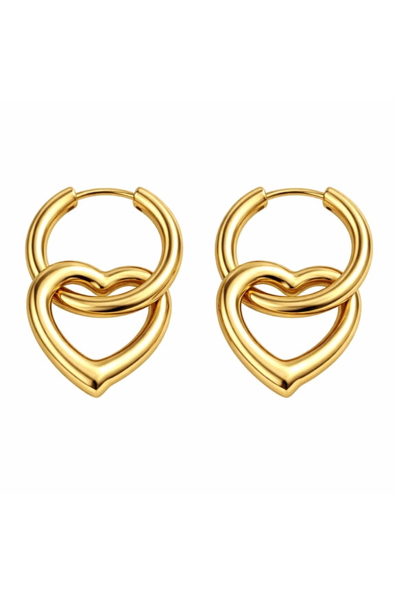 Open Heart Charm Dangle Huggie Hoop Earrings Stainless Steel by Ginger Lyne