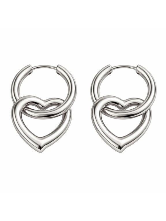 Open Heart Charm Dangle Huggie Hoop Earrings Stainless Steel by Ginger Lyne