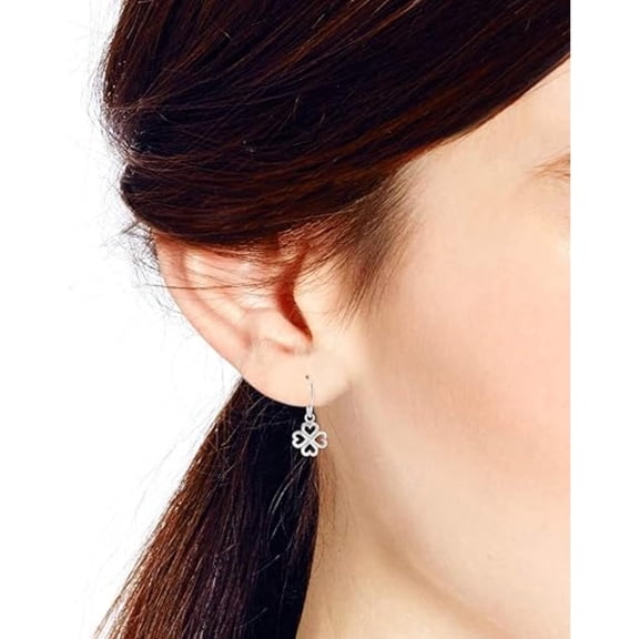 Open Heart Four-Leaf Clover Dangle Earrings in 925 Sterling Silver | Luck-Inspired Jewelry for Women | Charming Gift