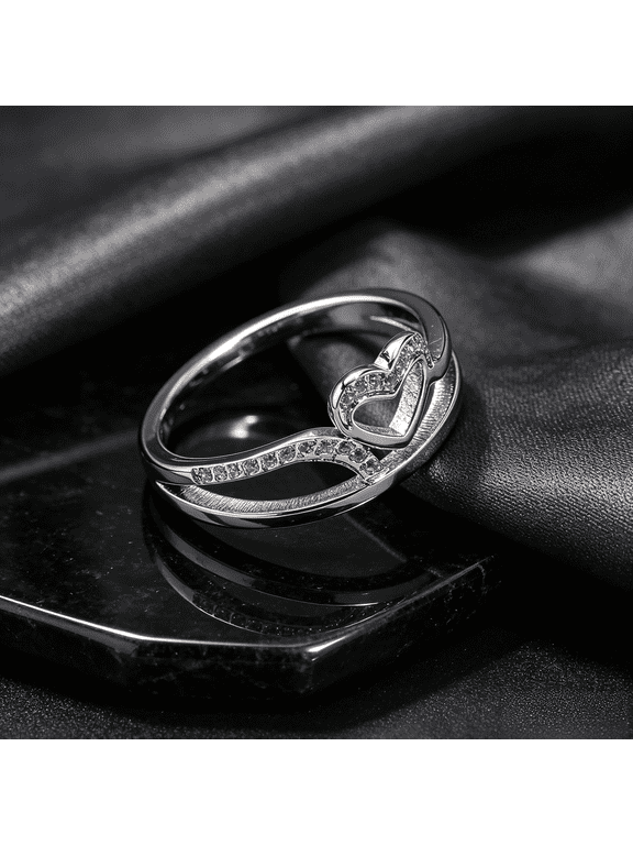 Open Heart Intertwined Split Shank Band Ring For Women, 14K White Gold Filled Artisan Crafted Jewelry