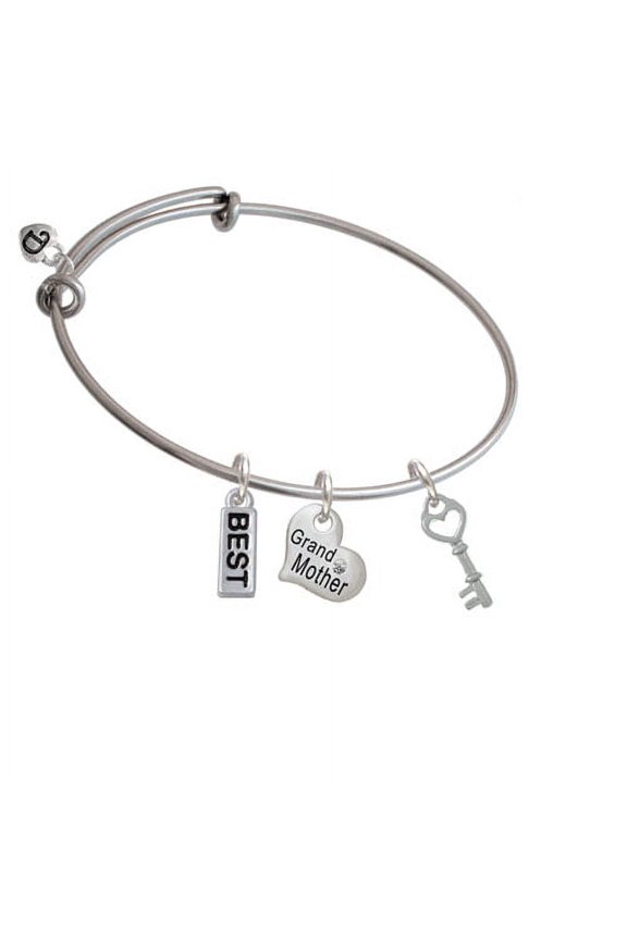 Open Heart Key Grandmother Heart Expandable Bangle Bracelet