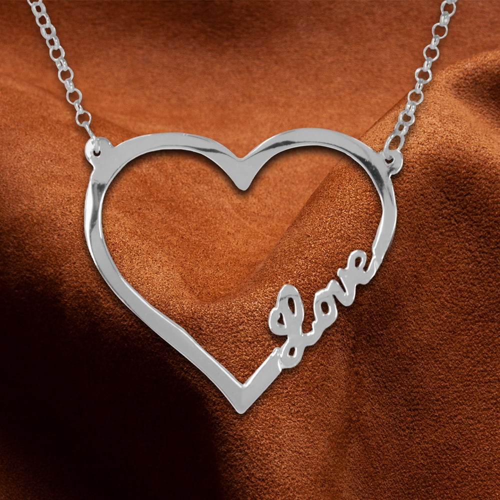 Open Heart "Love" Sterling Silver Necklace