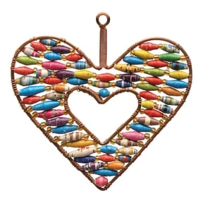 Open Heart Paper Bead Ornament - Multicolor Recycled Christmas Decor Handmade Uganda, East Africa
