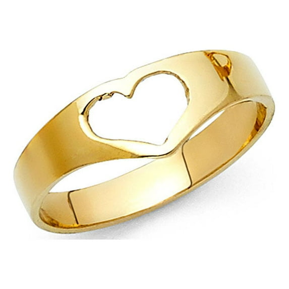 Open Heart Ring Solid 14k Yellow Gold Plain Love Band Polished Finish Genuine Solid 6MM Size 5.5