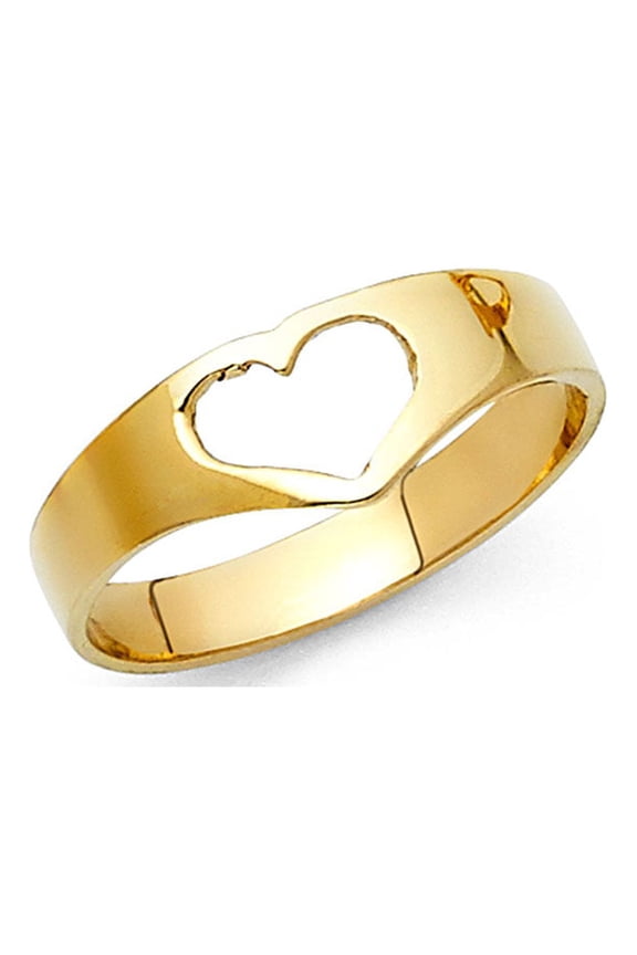 Open Heart Ring Solid 14k Yellow Gold Plain Love Band Polished Finish Genuine Solid 6MM Size 8