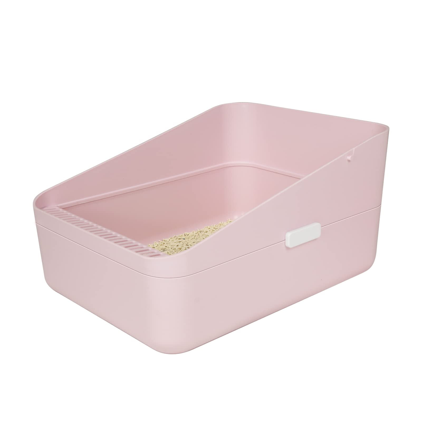 Open High-sided Litter Box: Pink Medium Anti-scatter Design - Self-cleaning Sifting Tray Low Tracking For Small Cats