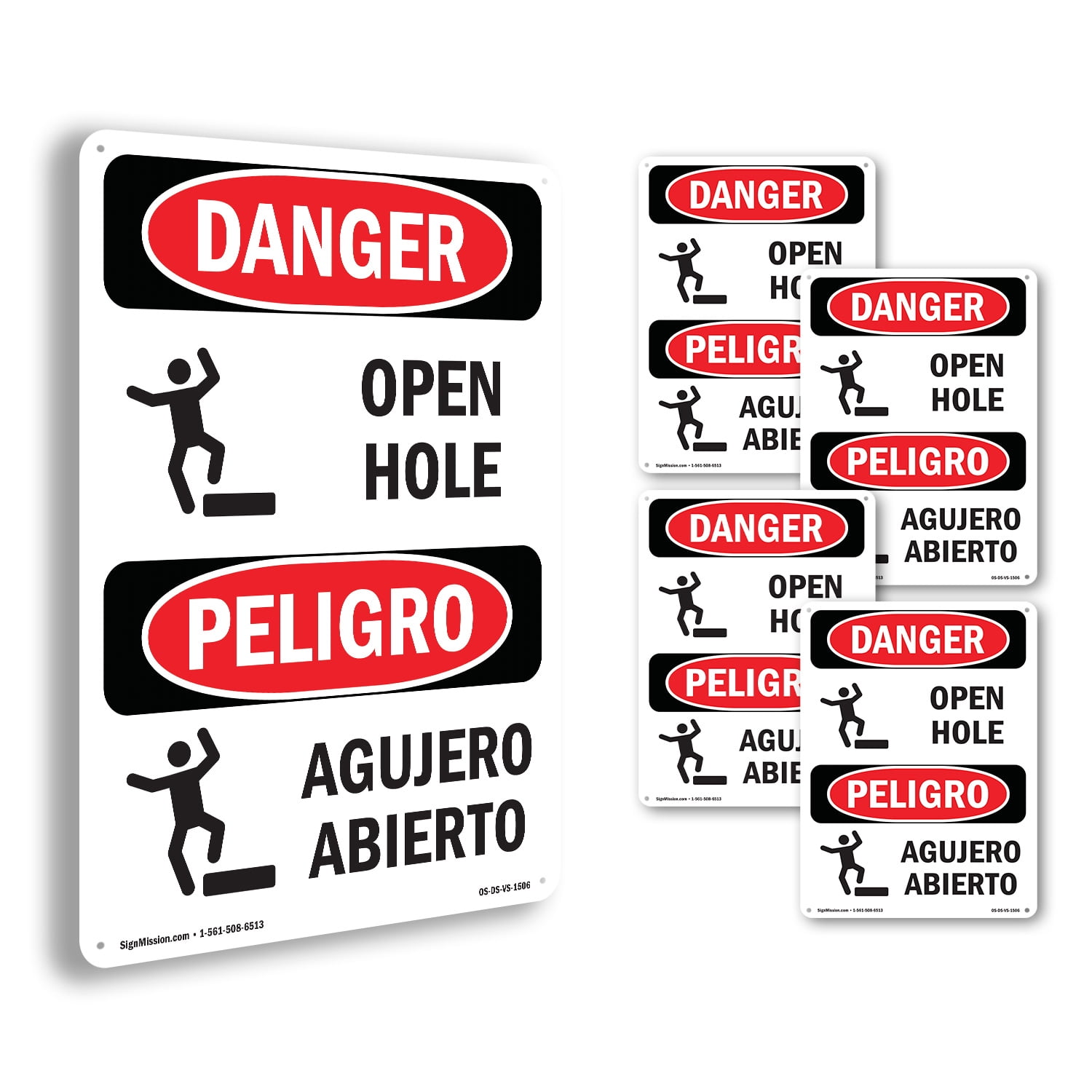 Open Hole OSHA Danger Rigid Plastic Sign 24 Inch x 18 Inch - 5 Pack ...