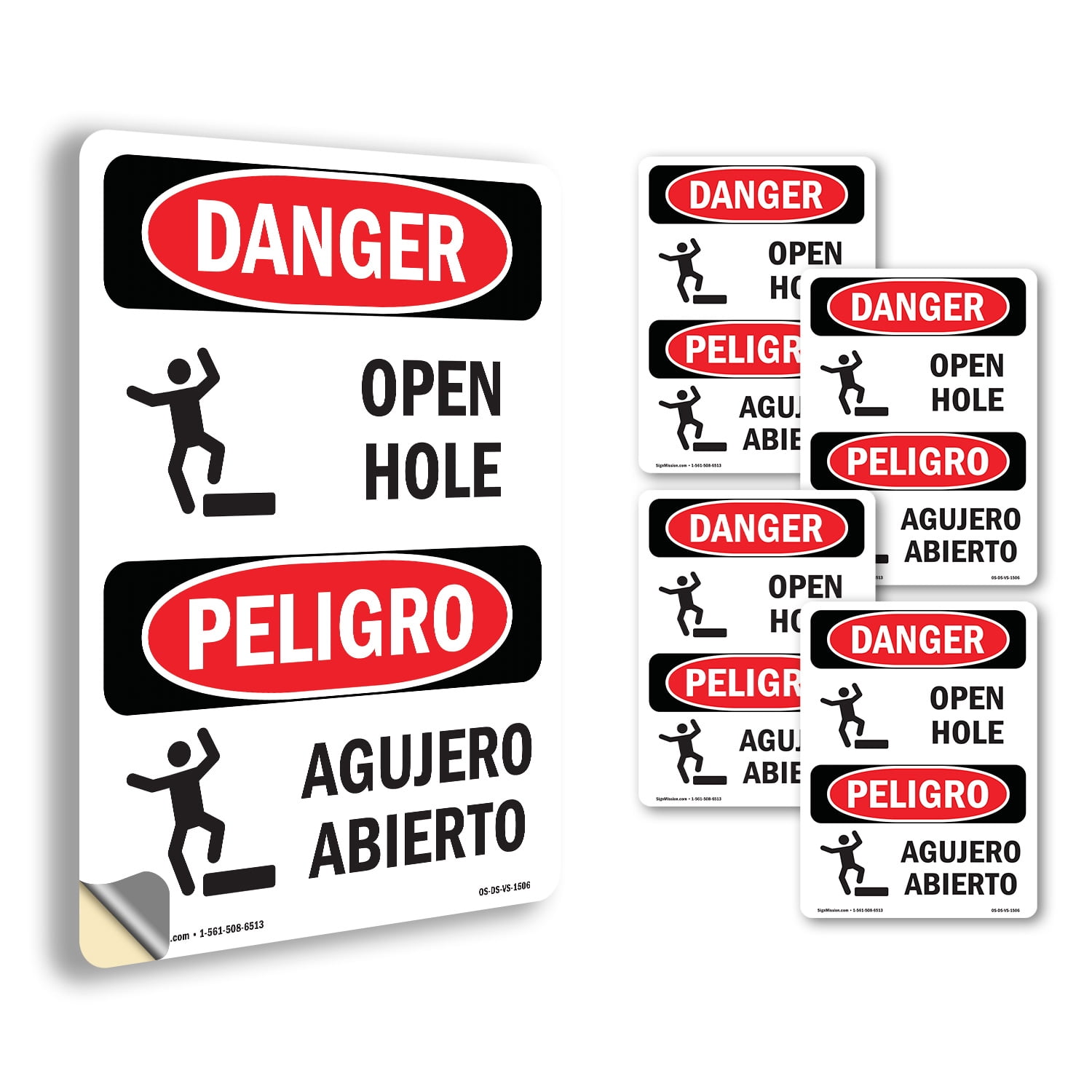 Open Hole OSHA Danger Vinyl Decal Label 7 Inch x 5 Inch - 5 Pack ...