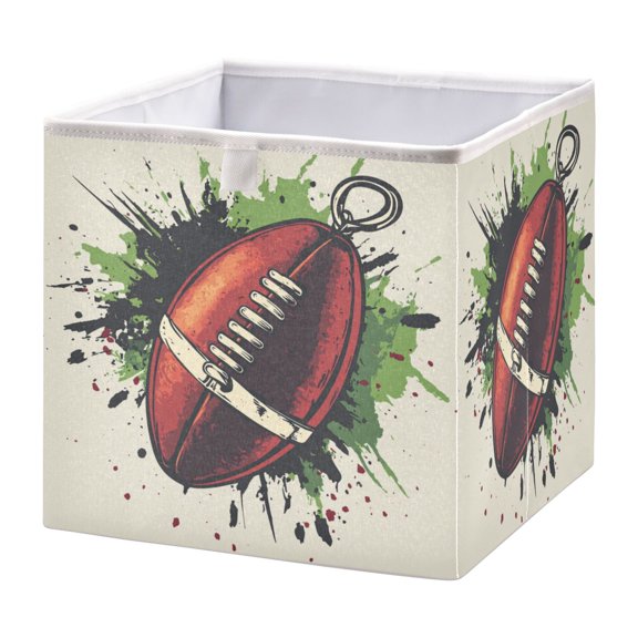 Open Home Storage Bins Durable Foldable Fabric Organizers for Clothes Toys Books 11.02x11.02x11.02 in American Football-shaped