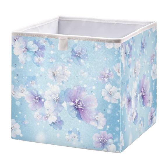 Open Home Storage Bins Durable Foldable Fabric Organizers for Clothes Toys Books 11.02x11.02x11.02 in Blue Background White Flowers