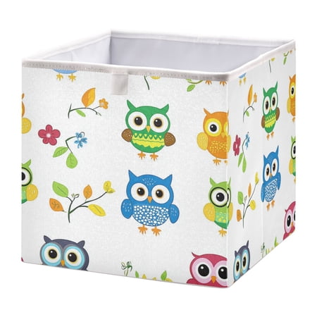 Open Home Storage Bins Durable Foldable Fabric Organizers for Clothes Toys Books 11.02x11.02x11.02 in Clipart with Cute Owls