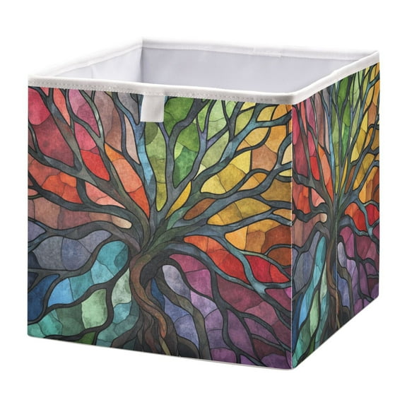 Open Home Storage Bins Durable Foldable Fabric Organizers for Clothes Toys Books 11.02x11.02x11.02 in Colorful Tree Branches