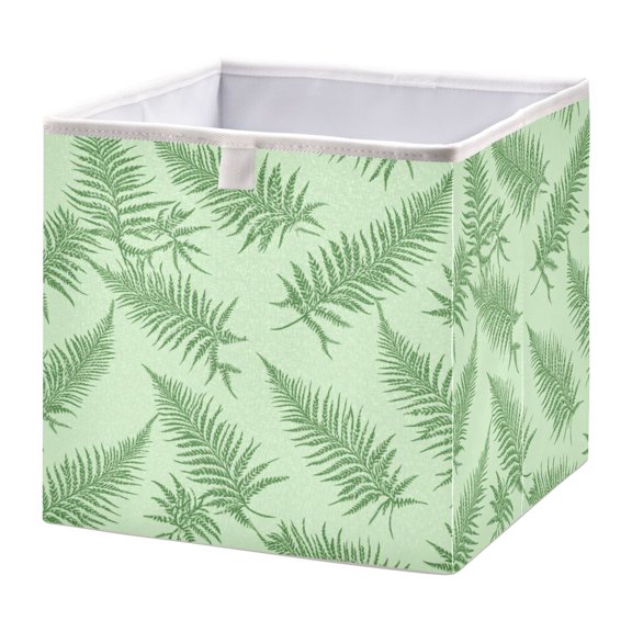 Open Home Storage Bins Durable Foldable Fabric Organizers for Clothes Toys Books 11.02x11.02x11.02 in Green Fern Leaves Pattern