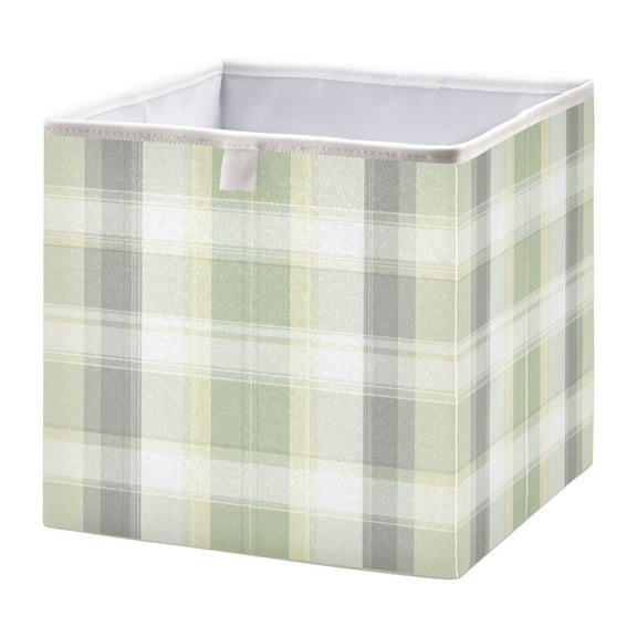 Open Home Storage Bins Durable Foldable Fabric Organizers for Clothes Toys Books 11.02x11.02x11.02 in Light Gray and Green Plaid