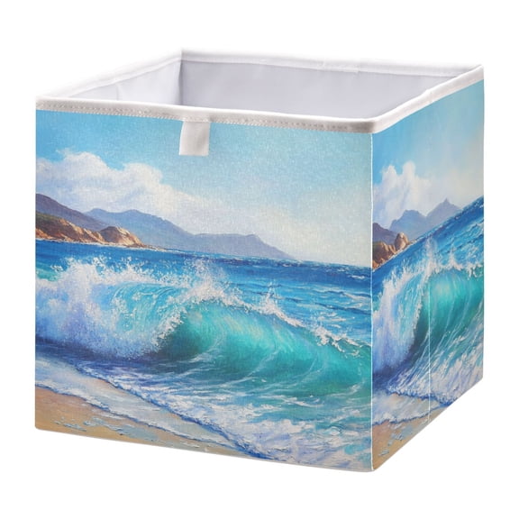 Open Home Storage Bins Durable Foldable Fabric Organizers for Clothes Toys Books 11.02x11.02x11.02 in Ocean Waves