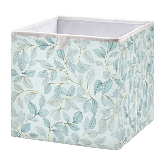 Open Home Storage Bins Durable Foldable Fabric Organizers for Clothes Toys Books 11.02x11.02x11.02 in Pastel Mint Green Leaves