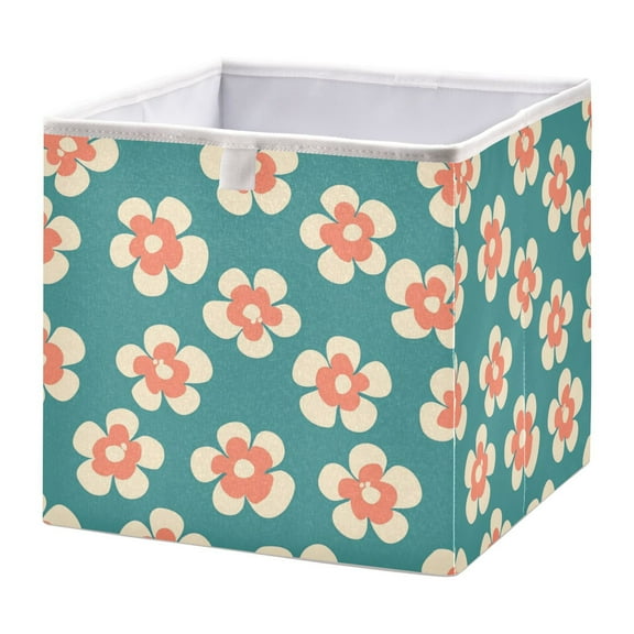 Open Home Storage Bins Durable Foldable Fabric Organizers for Clothes Toys Books 11.02x11.02x11.02 in Peach Color Flowers