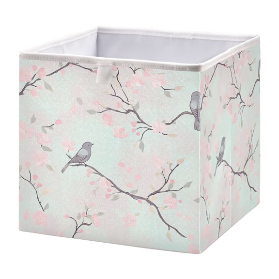 Open Home Storage Bins Durable Foldable Fabric Organizers for Clothes Toys Books 11.02x11.02x11.02 in Pink Flower and Gray Bird