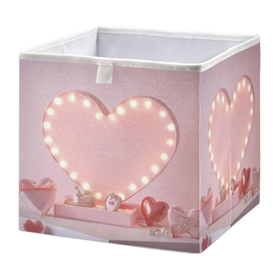 Open Home Storage Bins Durable Foldable Fabric Organizers for Clothes Toys Books 11.02x11.02x11.02 in Pink Heart-shaped Light Box