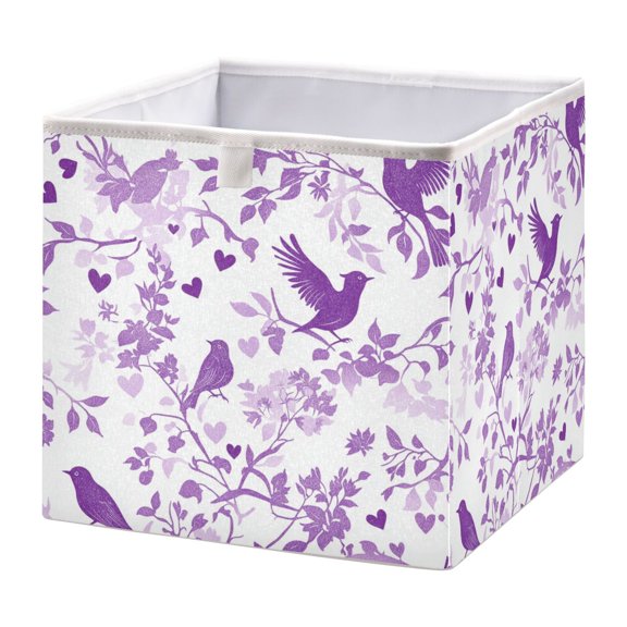Open Home Storage Bins Durable Foldable Fabric Organizers for Clothes Toys Books 11.02x11.02x11.02 in Purple Bird Silhouettes