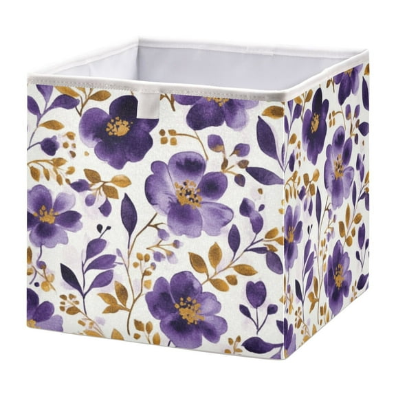 Open Home Storage Bins Durable Foldable Fabric Organizers for Clothes Toys Books 11.02x11.02x11.02 in Purple and Gold Floral