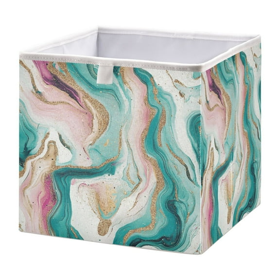 Open Home Storage Bins Durable Foldable Fabric Organizers for Clothes Toys Books 11.02x11.02x11.02 in Teal Swirling Marble Pattern