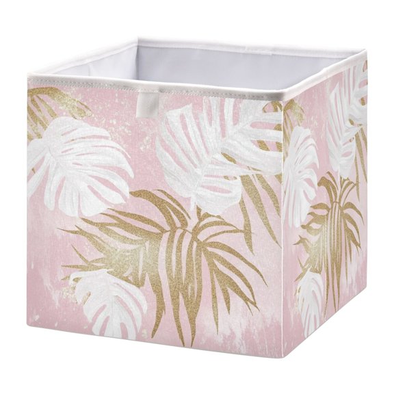Open Home Storage Bins Durable Foldable Fabric Organizers for Clothes Toys Books 11.02x11.02x11.02 in White Monstera Leaves