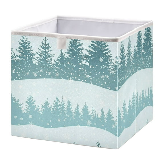 Open Home Storage Bins Durable Foldable Fabric Organizers for Clothes Toys Books 11.02x11.02x11.02 in Winter Forest with Snowflakes and Pine