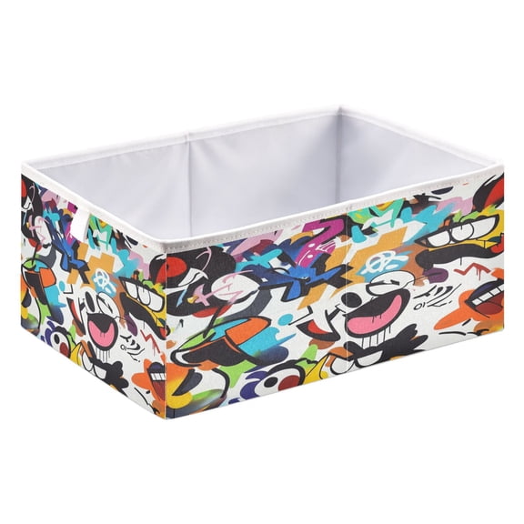 Open Home Storage Bins Durable Foldable Fabric Organizers for Clothes Toys Books 15.75x10.63x6.96 in Abstract Cartoon Characters