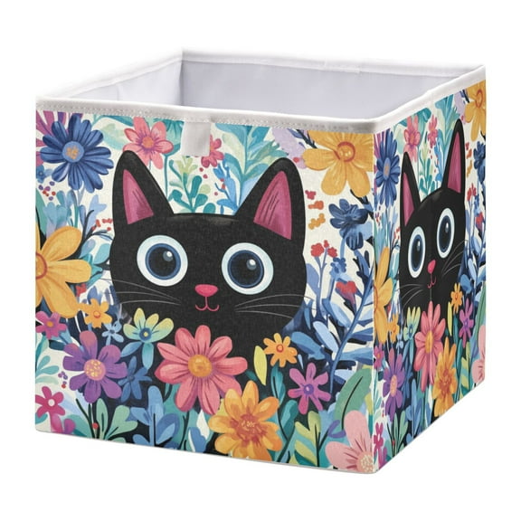 Open Home Storage Bins Durable Foldable Fabric Organizers for Clothes Toys Books 15.75x10.63x6.96 in Black Cat in The Flower