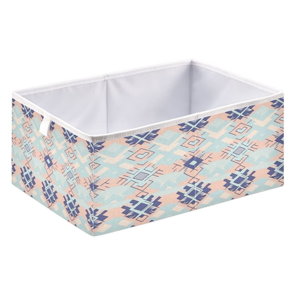 Open Home Storage Bins Durable Foldable Fabric Organizers for Clothes Toys Books 15.75x10.63x6.96 in Blue and Teal Geometric