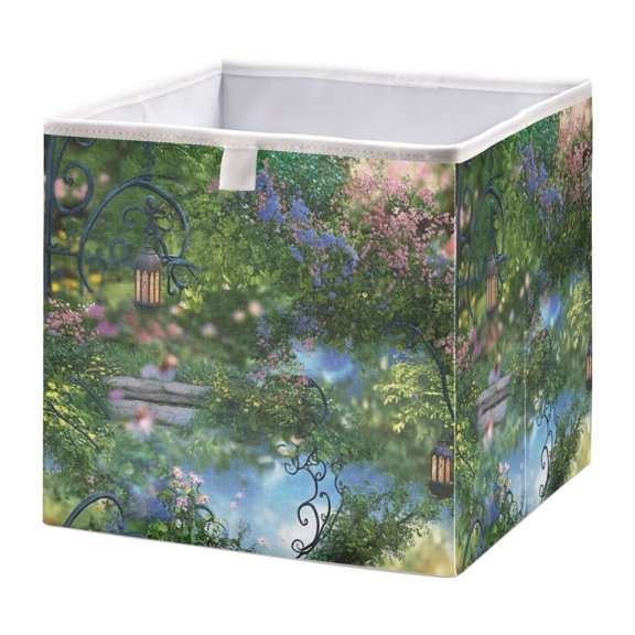 Open Home Storage Bins Durable Foldable Fabric Organizers for Clothes Toys Books 15.75x10.63x6.96 in Magical Fairy Garden