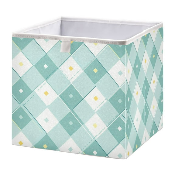 Open Home Storage Bins Durable Foldable Fabric Organizers for Clothes Toys Books 15.75x10.63x6.96 in Teal Argyle Pattern