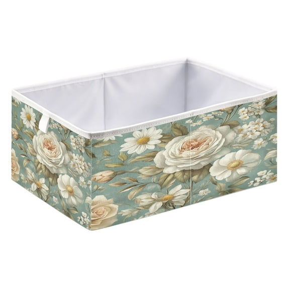 Open Home Storage Bins Durable Foldable Fabric Organizers for Clothes Toys Books 15.75x10.63x6.96 in Vintage Floral Pattern