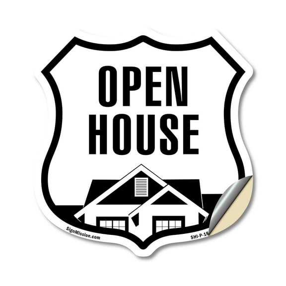 Open House (2 Pack) 6 inch X 6 inch Shield Shaped Heavy Duty 3.2 mil Vinyl Decals Weather Resistant Made in the USA
