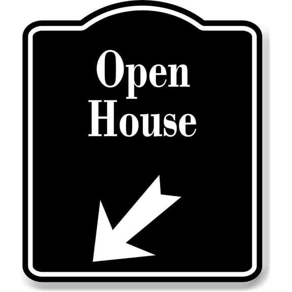 Open House 45 Degree Down Left Arrow BLACK Aluminum Composite Sign, 20"x24"