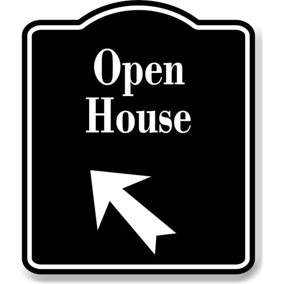 Open House 45 Degree Up Left Arrow BLACK Aluminum Composite Sign, 20"x24"