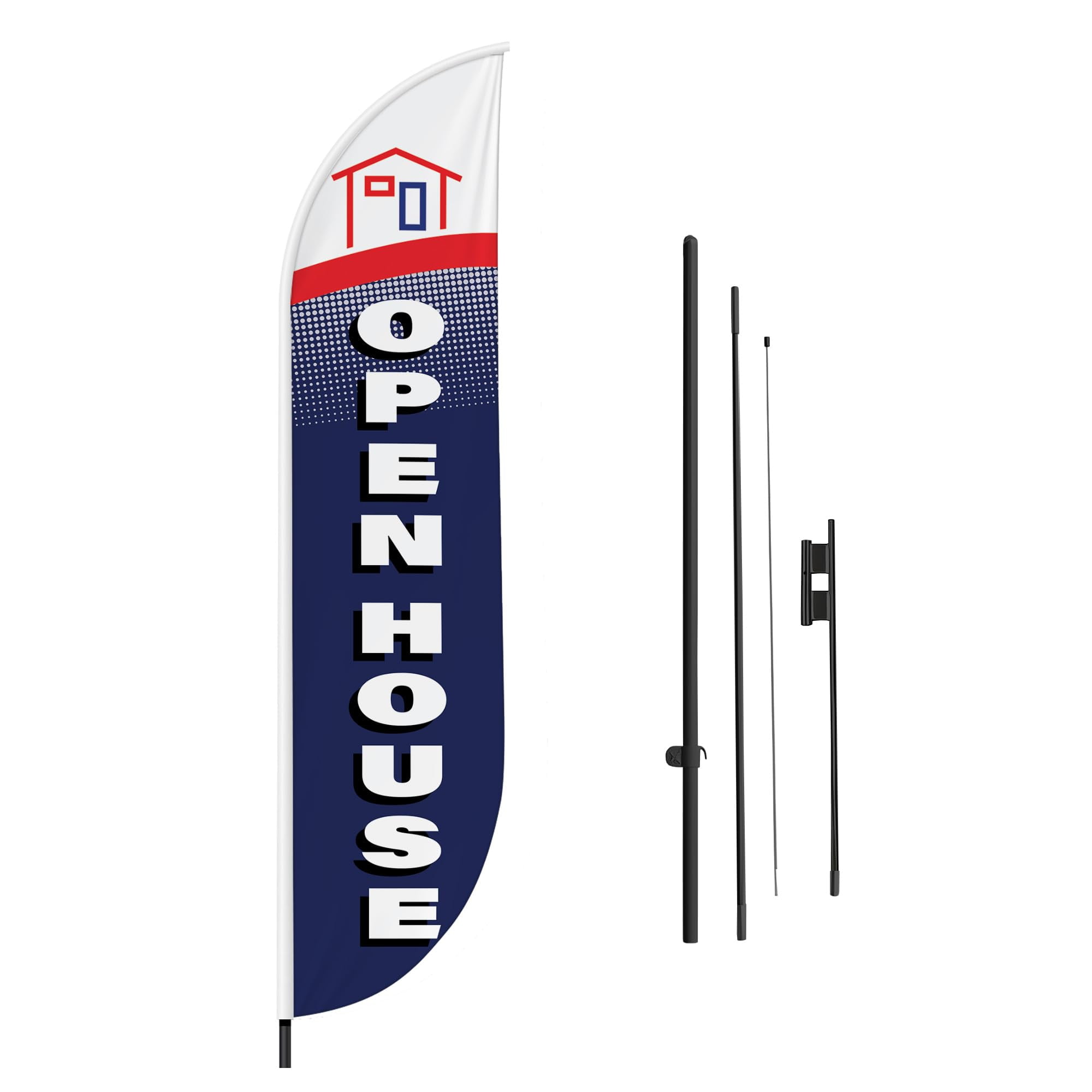 Open House 5 Feather Flag(11.5feetX2.5feet) by DreamController | Outdoor Business Advertising Tall Flag | Weather-Resistant Knitted Swooper Flag | Made in USA | HD Print(Flag Only)