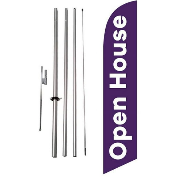 Open House Advertising Feather Banner Swooper Flag Sign with Flag Pole Kit and Ground Stake
