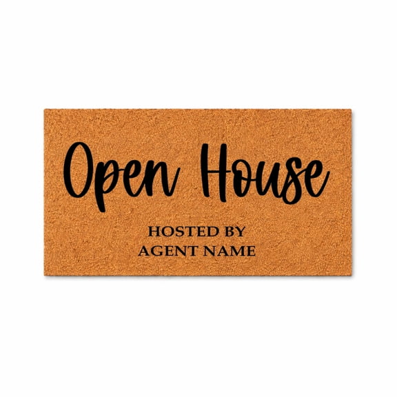 Open House, Hosted By Agent Name - Brown Coir PVC Outdoor Doormat (16x24 inches) 4566