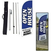 Open House Real Estate Advertising Feather Banner Flag Kit with Spike and Travel Bag, Blue
