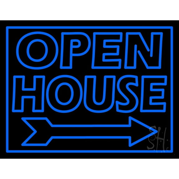 Open House Real Estate Decor LED Neon Sign 24 x 31 - inches, Black Square Cut Acrylic Backing, with Dimmer - Bright and Premium built indoor LED Neon Sign for office, and stroefront