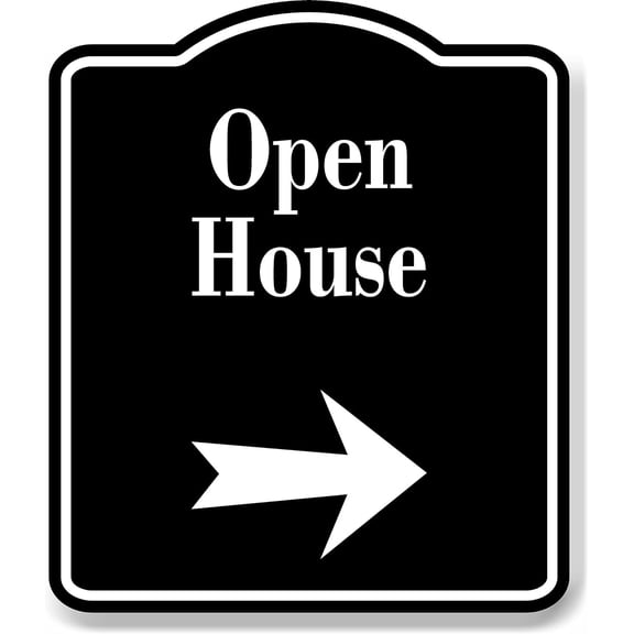 Open House Right Arrow BLACK Aluminum Composite Sign, 15"x18"