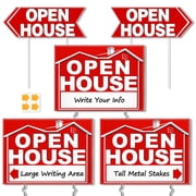 punada Open House Signs for Real Estate, 3 Pcs 17 x 13 inch and 2 Pcs 17 x 6 Inch Double-Sided Waterproof Open House Signs with Metal Stakes and Arrow Stickers for Realtor Sales deal from Walmart