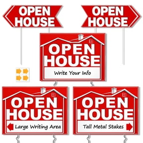 punada Open House Signs for Real Estate, 3 Pcs 17 x 13 inch and 2 Pcs 17 x 6 Inch Double-Sided Waterproof Open House Signs with Metal Stakes and Arrow Stickers for Realtor Sales