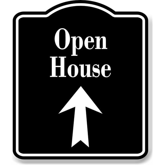 Open House Up Arrow BLACK Aluminum Composite Sign, 8.5"x10"