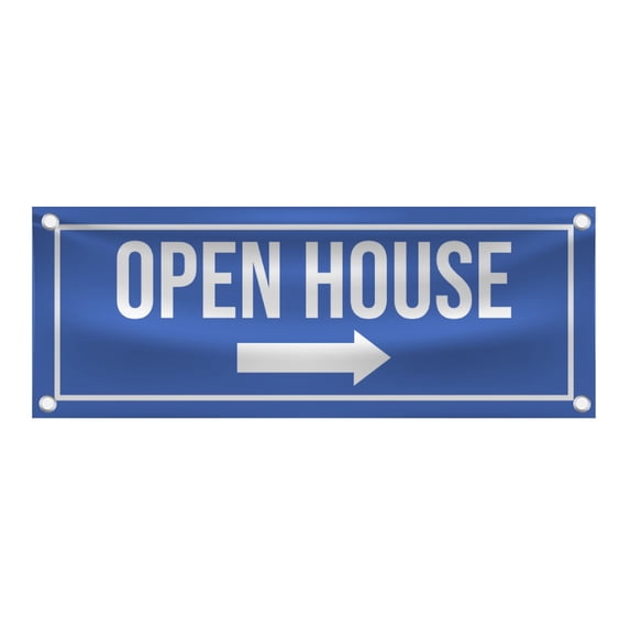 Open House Vinyl Banner - Real Estate Signage, Home for Sale, Blue and White Banner, Custom Open House Display, Realtor Marketing - 48"x18" Vinyl Banner - 4 Corner Grommets - BAN0003