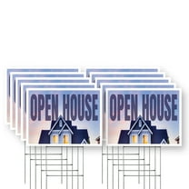 Open House Yard Sign 10 Pack of 12 Inch x 16 Inch Single Sided Weatherproof Heavy-Duty Plastic with Stake | Real Estate Promotions, Event Marketing, Professional Signage | Made in USA