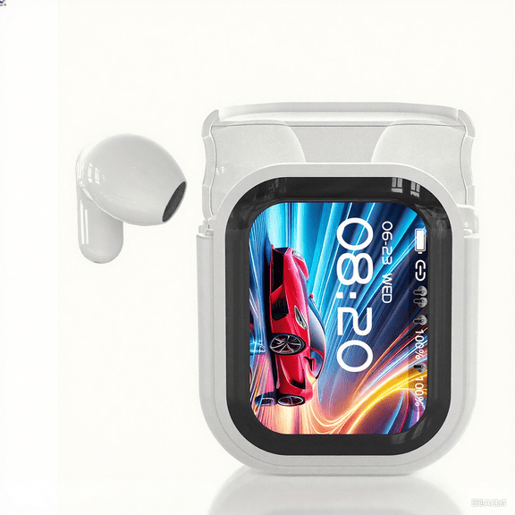 Open In-Ear AI Translation Wireless Earbuds - HTC NE20 Bluetooth 6.0 Headphones, 130+ Language Translator, IPX5 Sweatproof for Running/Business, With LED Touch Screen, Beige white