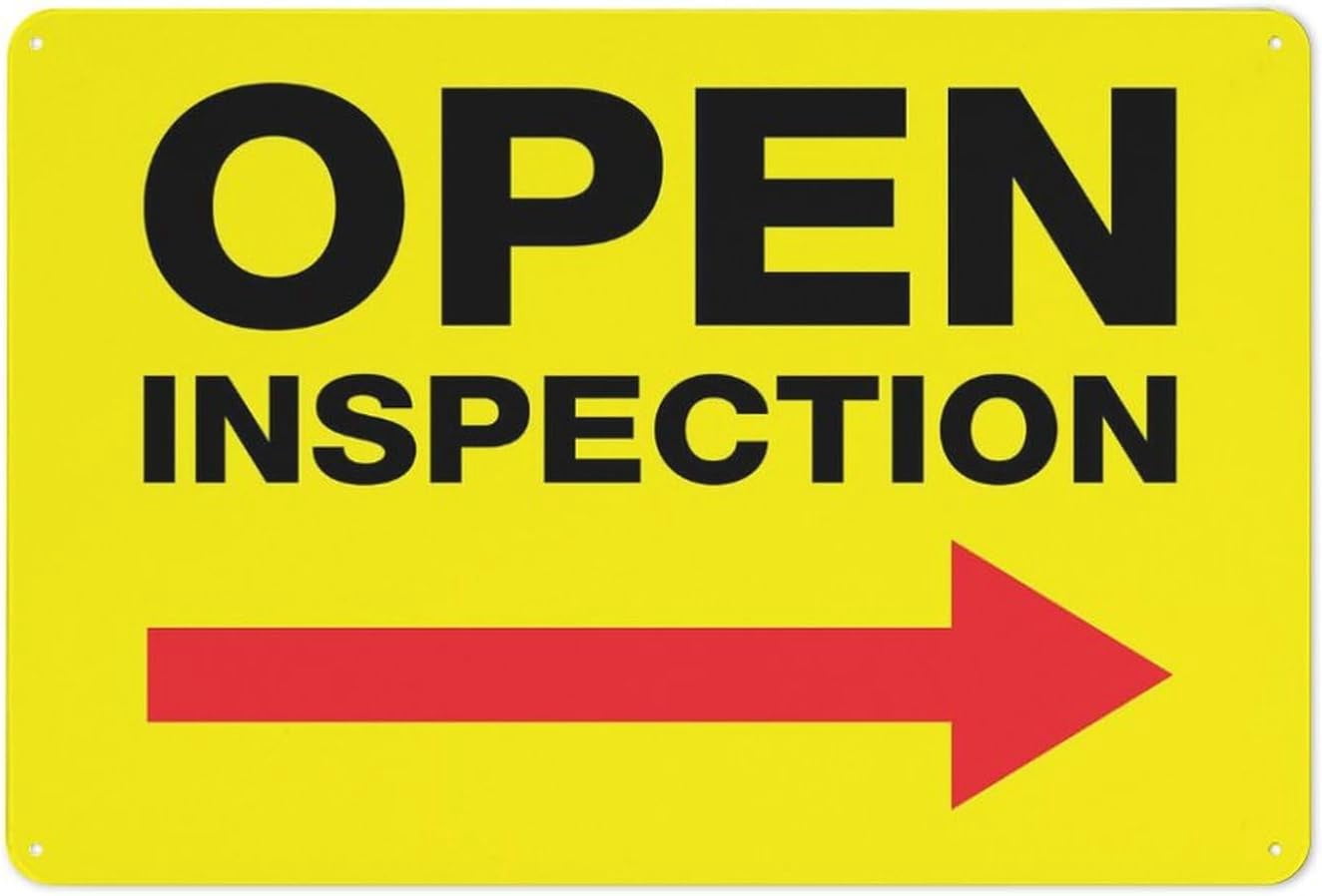 Open Inspection Post Open Inspection Right Arrow Yellow Sign Warning Sticker-Security Sign ...